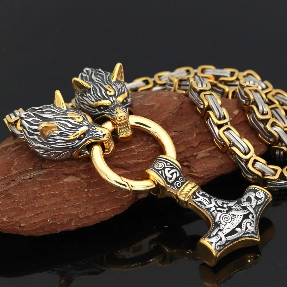 Ciondolo a forma di testa di lupo in acciaio inossidabile, collana da uomo nordica celtica con lupo, accessori runici vichinghi scandinavi, gioielli amuleto norreno