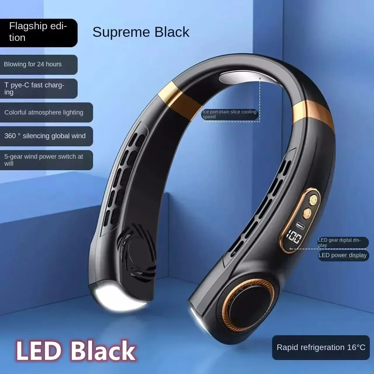 Ventilatore da collo portatile Xiaomi da 8000 mAh con USB, senza pale, mini ricaricabile, silenzioso, con display digitale a LED, raffreddatore d'aria elettrico portatile.