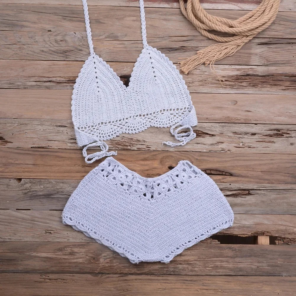 Hand-Knitted Hollow out Bikini Swimwear Beach Holiday Sand Beach Women's Two-Piece Swimsuit Lace Trim Hooked Design Outdoor Spor