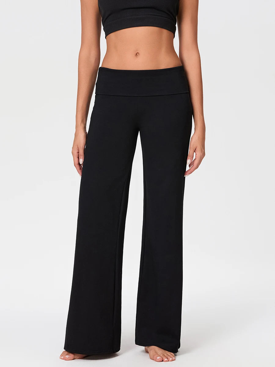 Women's Casual Baggy Pants Solid Wide Leg Sweatpants for Women Fold Over Low Rise Flare Yoga Lounge Pants