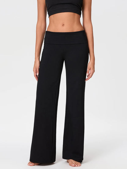 Women's Casual Baggy Pants Solid Wide Leg Sweatpants for Women Fold Over Low Rise Flare Yoga Lounge Pants