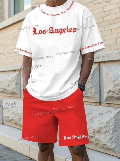 Completo da uomo Los Angeles stampato 2025, set di 2 pezzi, completo casual, abbigliamento sportivo, set fitness, tuta da uomo, abbigliamento oversize