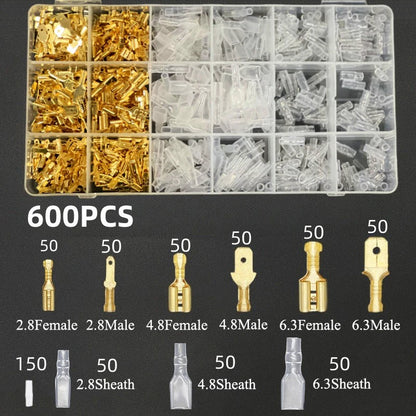 Insulated Male Female Wire Connector Tabs Set 2.8/4.8/6.3mm Electrical Crimp Terminals Brass Spade Terminal Connectors Kit