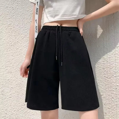 Summer Womens Loose Pants Sports Jogging Gym Five-Pair Shorts Spring High-waisted Drawstring Straight Casual Womans Streetwear