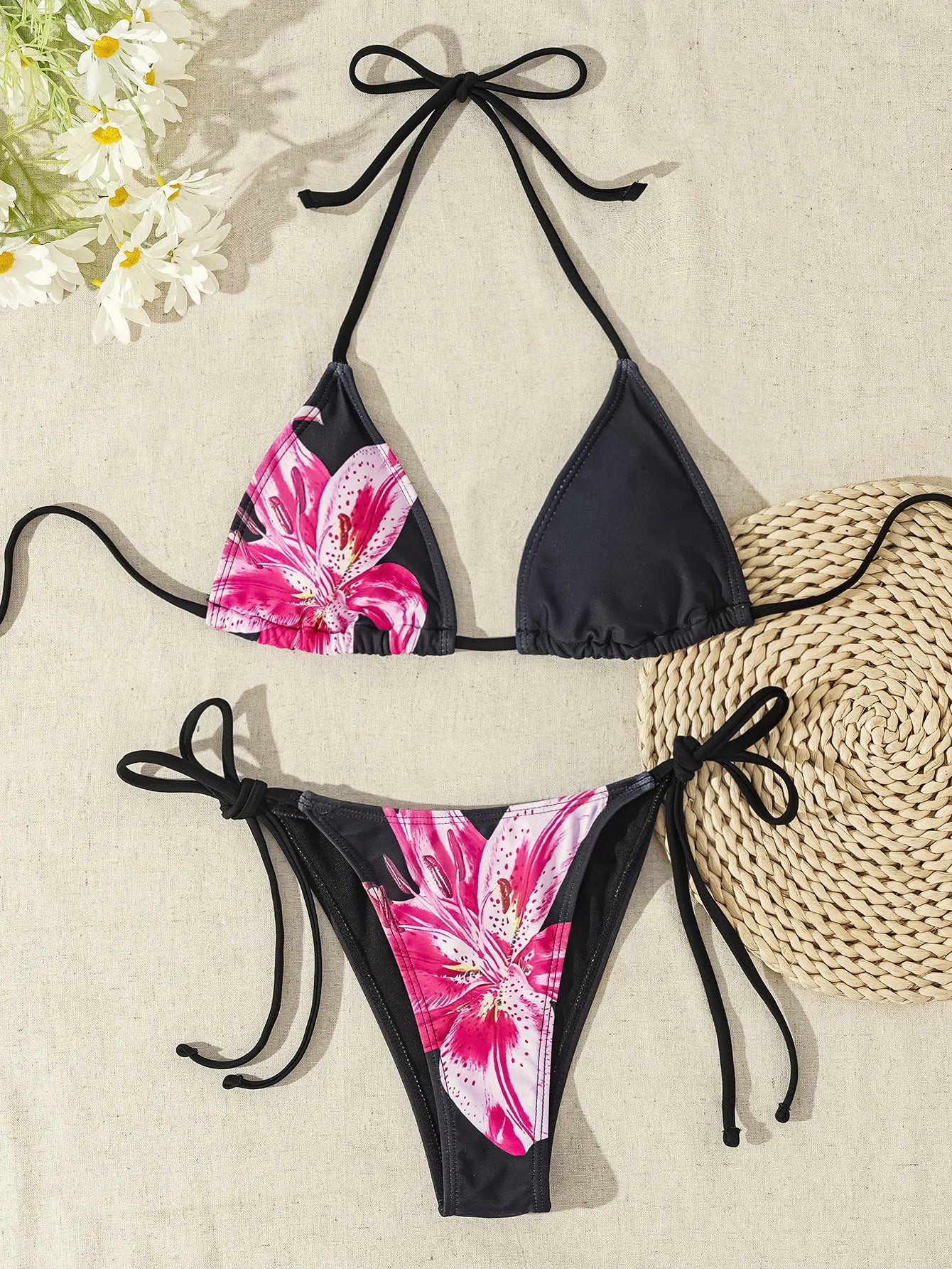 "2025 New Triangle Bikini Set - Floral Print Push Up Swimsuit & Brazilian Bottoms"