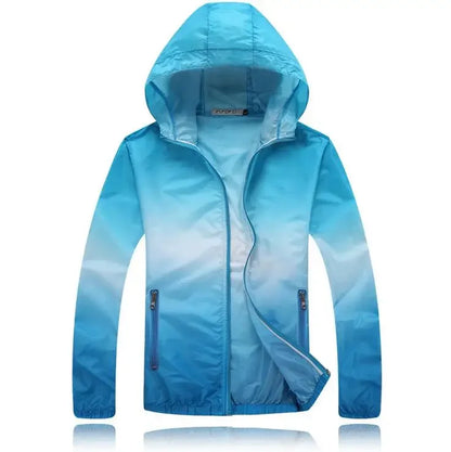 Giacca da campeggio ultra sottile e ultra leggera per uomo, donna, bambini e ragazzi, trasparente, anti-UV, ad asciugatura rapida, giacca a vento con colori sfumati.