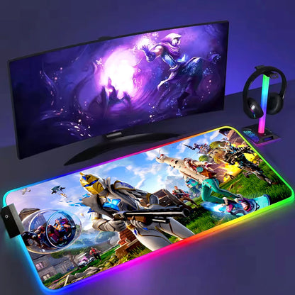 Tappetino per mouse RGB XXL F-Fortnite-E Tappetino per scrivania a LED Accessori per PC Gaming Tappetino per mouse grande Tappetino per tastiera da gaming per computer Tappetino per scrivania da gaming