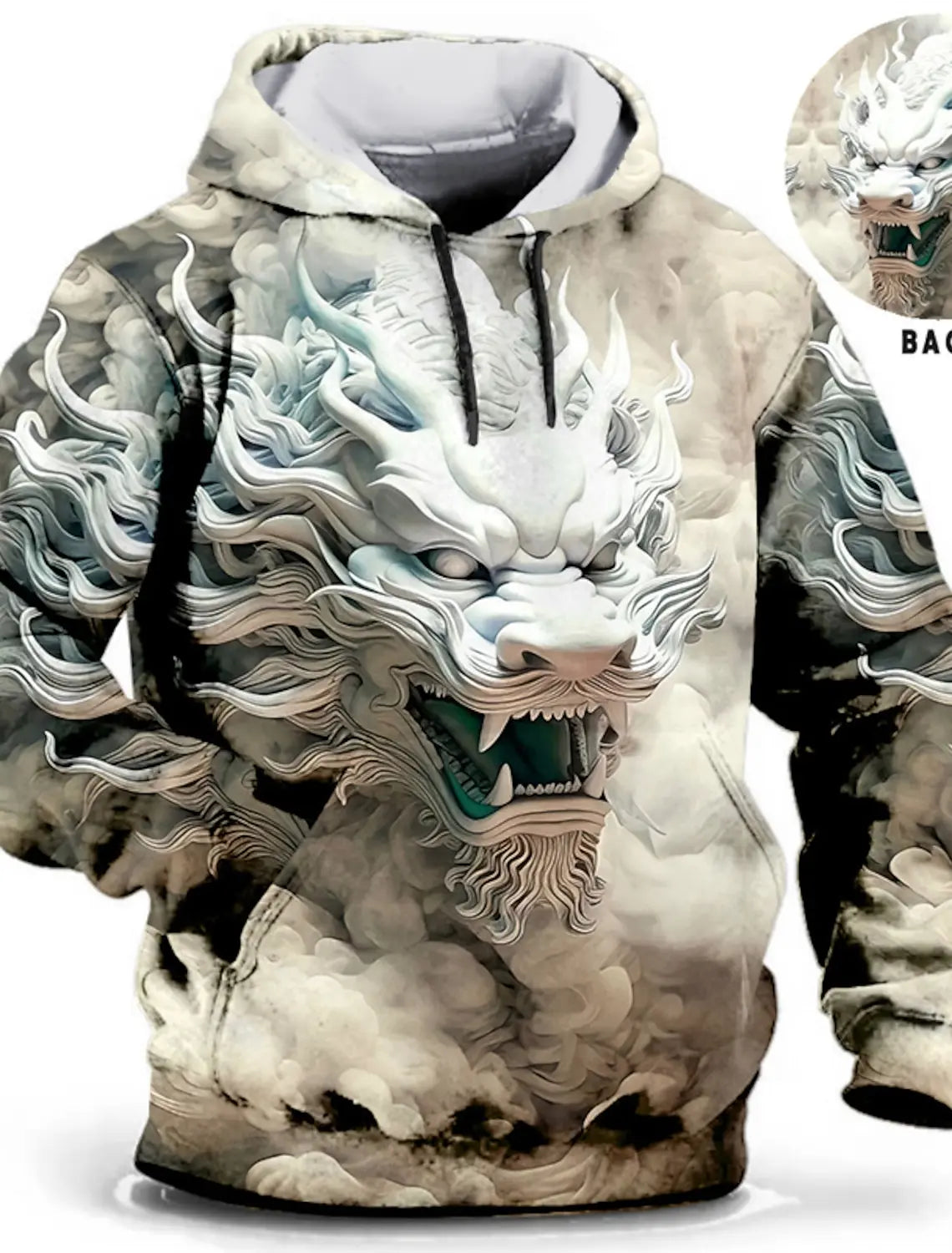 Felpa con cappuccio da uomo con stampa grafica di drago per il Capodanno cinese, stampa animalier, classica casual, pullover 3D, streetwear, maniche lunghe.