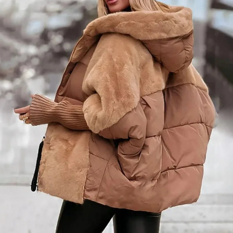 2025ew Winter Women's Loose Cotton Coat Loose Leisure   Coat Comfort Chic Long Sleeve Women's Hooded Jacket