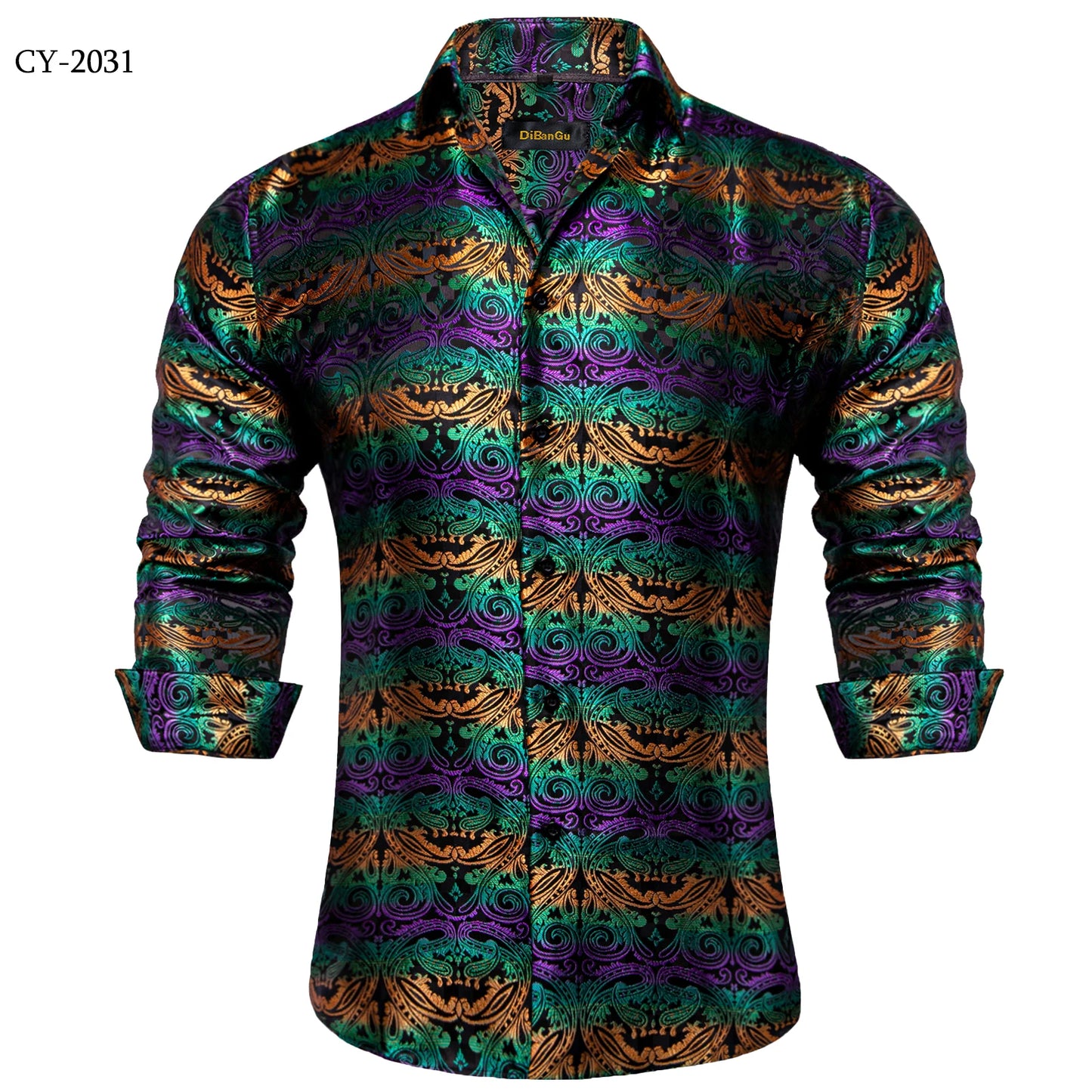 Camicie da uomo a maniche lunghe in seta e poliestere, camicie eleganti di lusso, camicie da smoking con colletto rovesciato e motivo paisley, abbigliamento da uomo