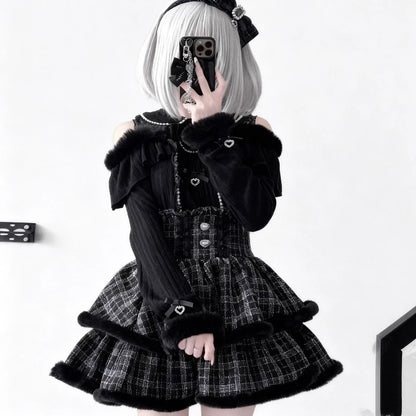 Japanese Sweet Girl Lolita Kawaii Outfits Women Bow  Knitted Blouses + High Waist Skirts New Harajuku Lovely 2 Piece Sets Winter