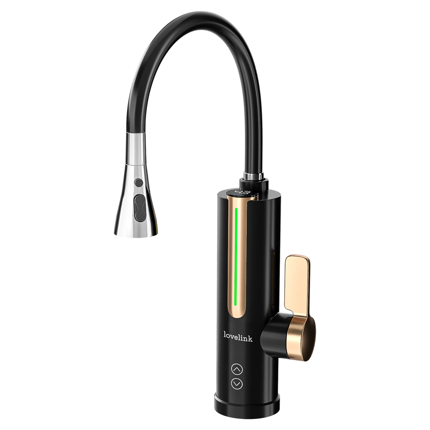 Lovelink faucet with instantaneous water heater with 360 ° flexible hose and color adaptive LED temperature display (black)