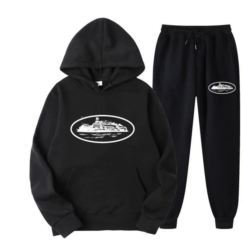 NICE Loose Unisex Fleece-lined Printed Sweatshirt Hoodie Set Devil Prisoner Pattern Eco-Friendly Soft Comfortable Casual Wear