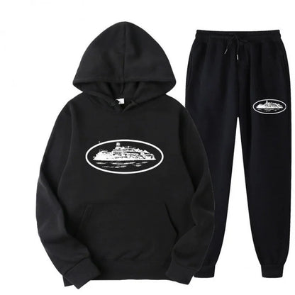 NICE Set felpa con cappuccio unisex ampio e foderato in pile, con stampa "Devil Prisoner Pattern", ecologico, morbido, comodo, abbigliamento casual