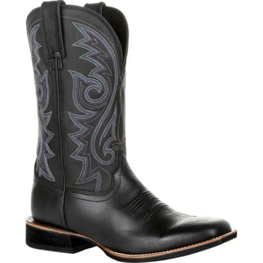 Stivali western da uomo a metà polpaccio, neri e marroni, stivali da cowboy in pelle fatti a mano, scarpe da uomo 2025, nuovi stivali da equitazione unisex punk da uomo e donna.