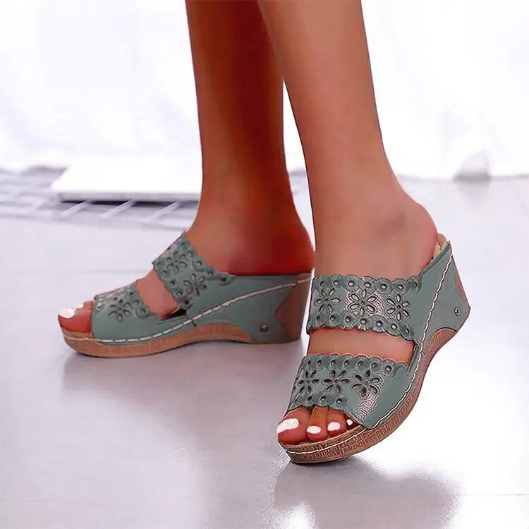 Sandali da donna con punta aperta, scarpe da donna comode, sandali con zeppa a bocca di pesce, sandali casual da donna