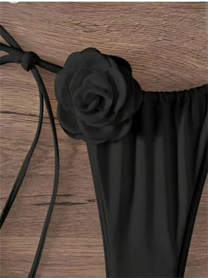Set bikini sexy da donna, costume da bagno 2024, nero e bianco, stampa floreale 3D, micro bikini, costume da bagno brasiliano con ritagli, perizoma.