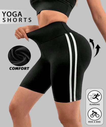 High Elastic Booty Lifting High Waist Yoga Shorts For Women Striped Side Quick Dry Tummy Control Gym Fitness Running Leggings