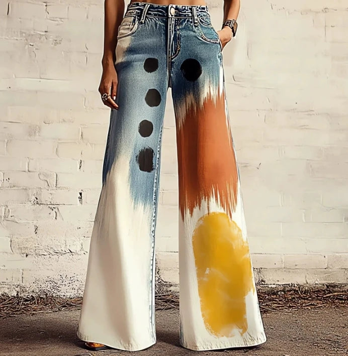 Cross-border Sale of Large-sized Women Casual Pants for European American Trade Thin Style Imitating copy Jeans Wide-leg Fashion