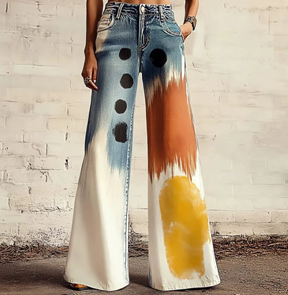 Cross-border Sale of Large-sized Women Casual Pants for European American Trade Thin Style Imitating copy Jeans Wide-leg Fashion
