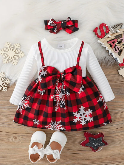 Ceeniu Il mio primo Natale Abiti da bambina Abito verde patchwork natalizio stampato Costume di Capodanno per neonati