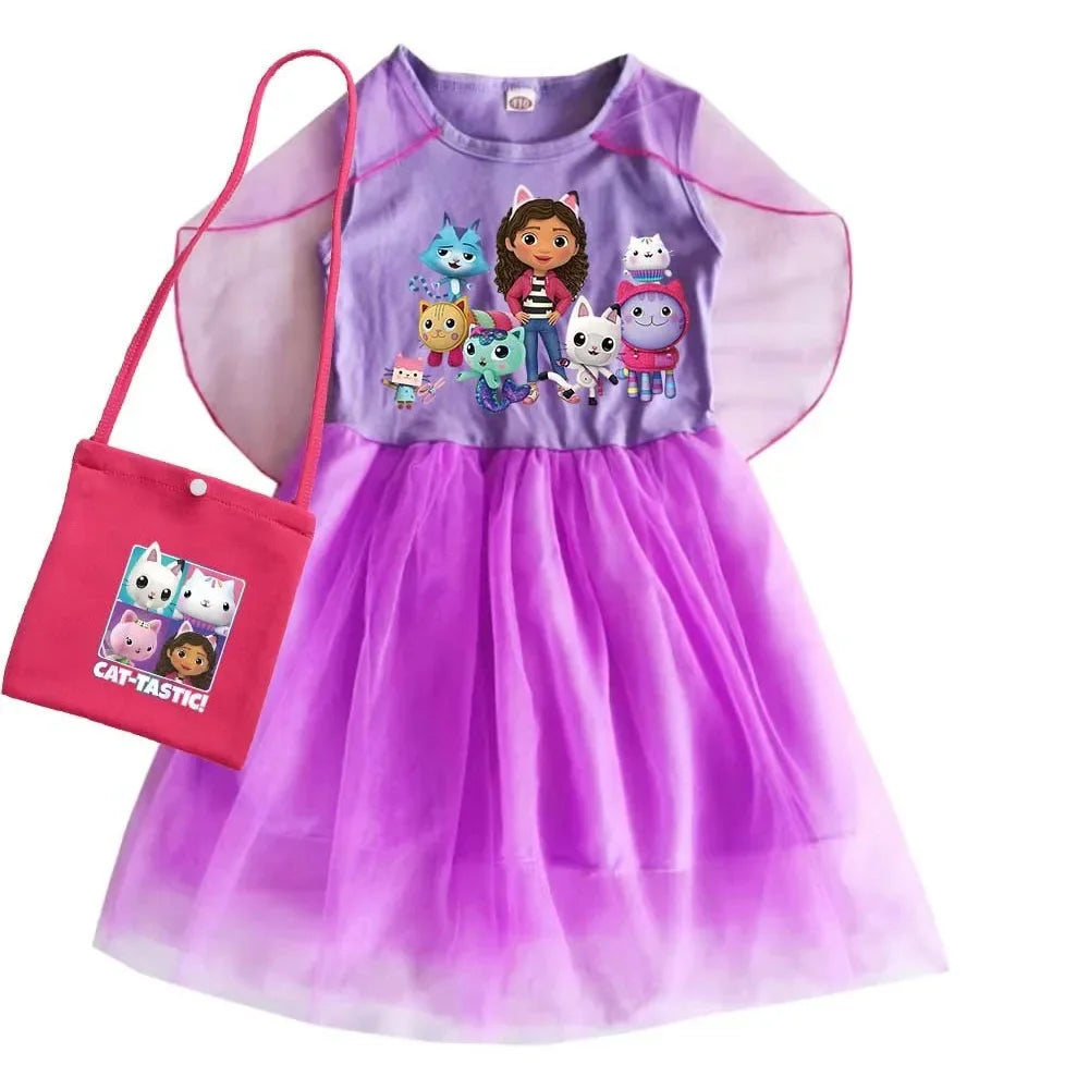 Mochila Gabby's Dollhouse Dress Bambini Gabbys Chat Vestiti Ragazze Manica corta Abiti casual Bambini Matrimonio Principessa Abiti