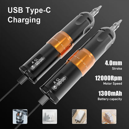 Kit completo per tatuaggi, macchinetta per tatuaggi wireless con corsa regolabile da 2,7 a 4,5 mm, penna per tatuaggi e cartucce miste per tatuatori.