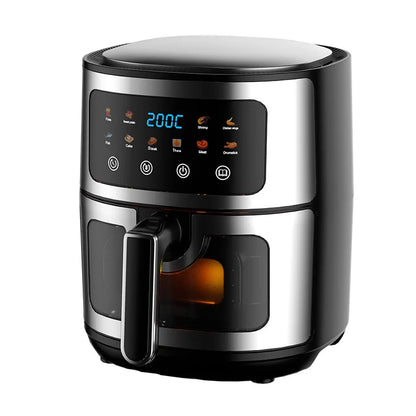Friggitrice ad aria in acciaio inossidabile da 5 litri, elettrodomestico da cucina elettrico con display LCD e controllo touch screen, senza olio, per casa e hotel