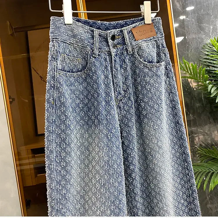 Jeans da donna primavera estate, jeans a gamba dritta, nuovo design Sense per donna, vestibilità ampia, vita alta, gamba larga