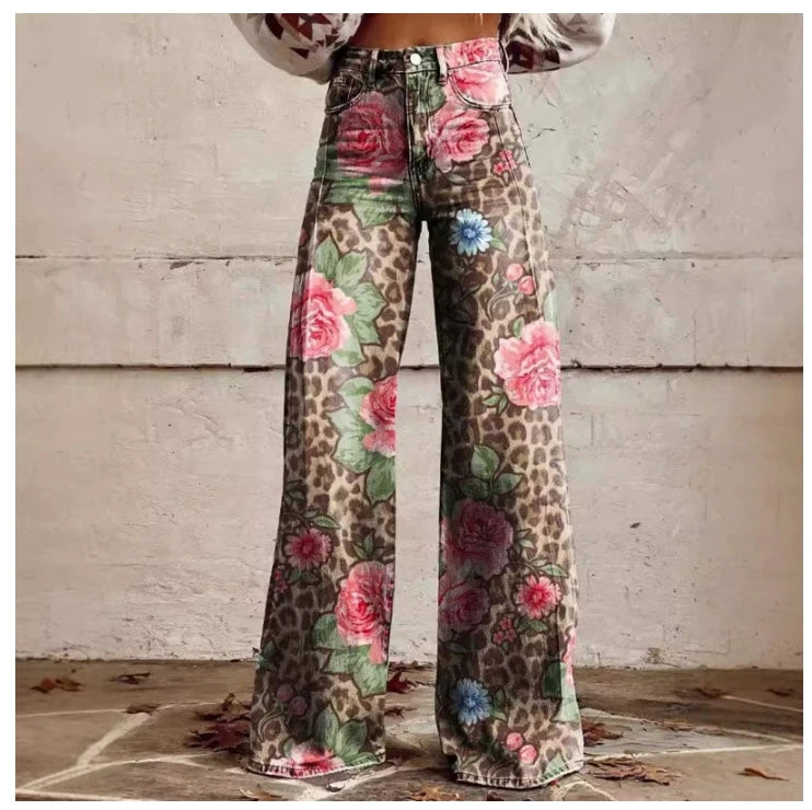 Cross-border Sale of Large-sized Women Casual Pants for European American Trade Thin Style Imitating copy Jeans Wide-leg Fashion