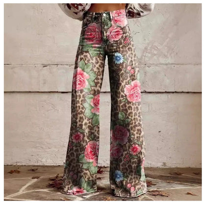 Cross-border Sale of Large-sized Women Casual Pants for European American Trade Thin Style Imitating copy Jeans Wide-leg Fashion