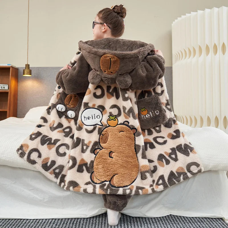 Stitch 2 pezzi pigiama in velluto Kawaii genitore-figlio Kawaii cartone animato anime bambine bambino accappatoio con cappuccio spesso caldo casual carino set di abbigliamento per la casa