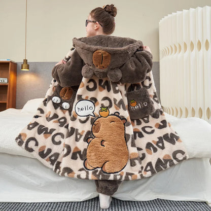 Stitch 2 pezzi pigiama in velluto Kawaii genitore-figlio Kawaii cartone animato anime bambine bambino accappatoio con cappuccio spesso caldo casual carino set di abbigliamento per la casa