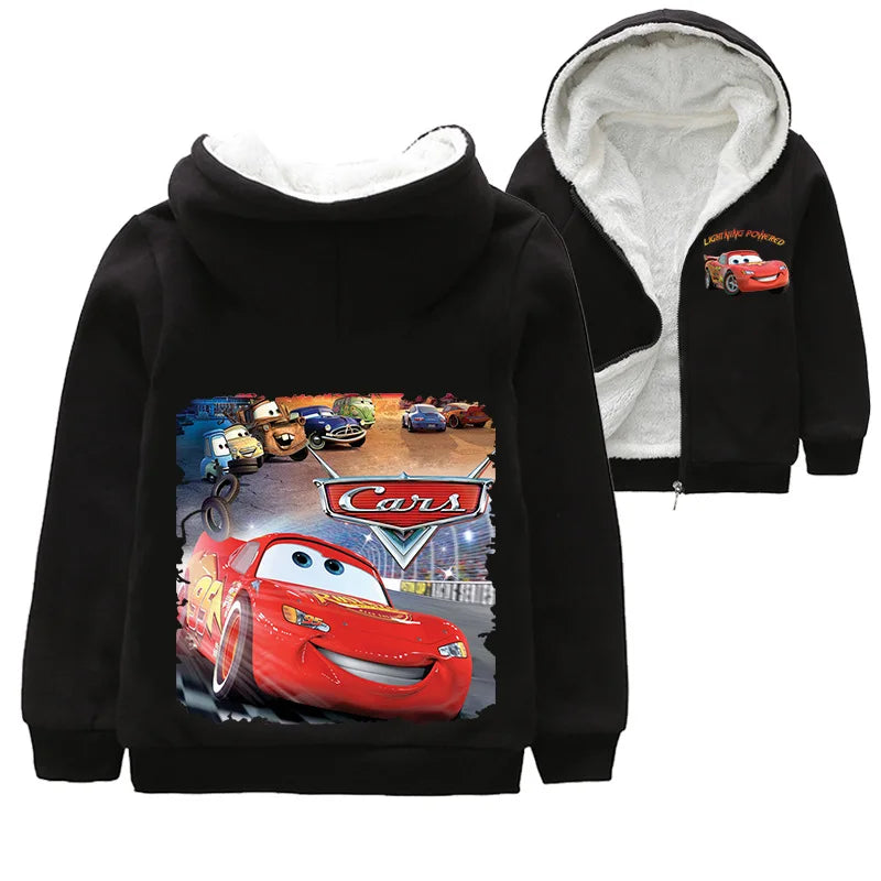 Cappotto invernale spesso per bambini con personaggi dei cartoni animati Pixar Cars, Saetta McQueen, per neonati e bambini, giacca con cerniera e maglione.