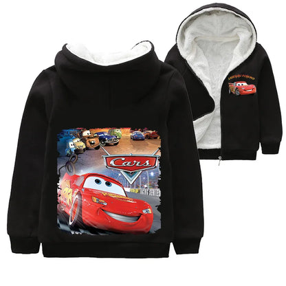 Cappotto invernale spesso per bambini con personaggi dei cartoni animati Pixar Cars, Saetta McQueen, per neonati e bambini, giacca con cerniera e maglione.