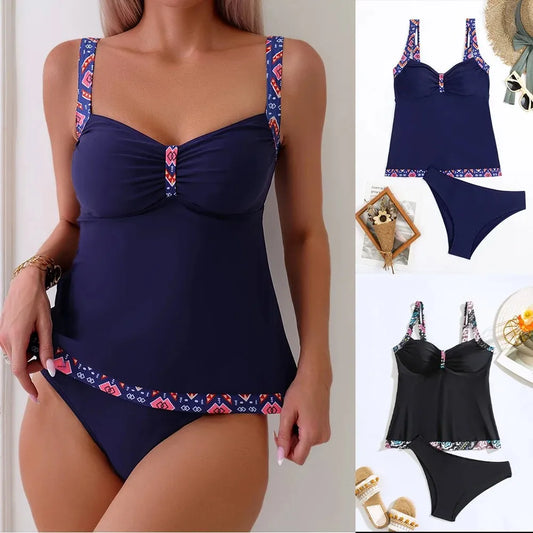 Women's Tankini Separate Swimwear Pure Color Beach Casual Hot Spring Vacation Conservative Swimsuit Casual Swimwear