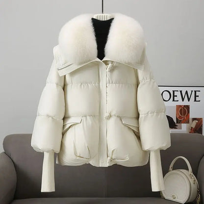 2025 Women Parkas Down Cotton Short Padded Jacket Fur Collar Autumn Winter Thick Coats Female Black Casual Outerwear Clothes