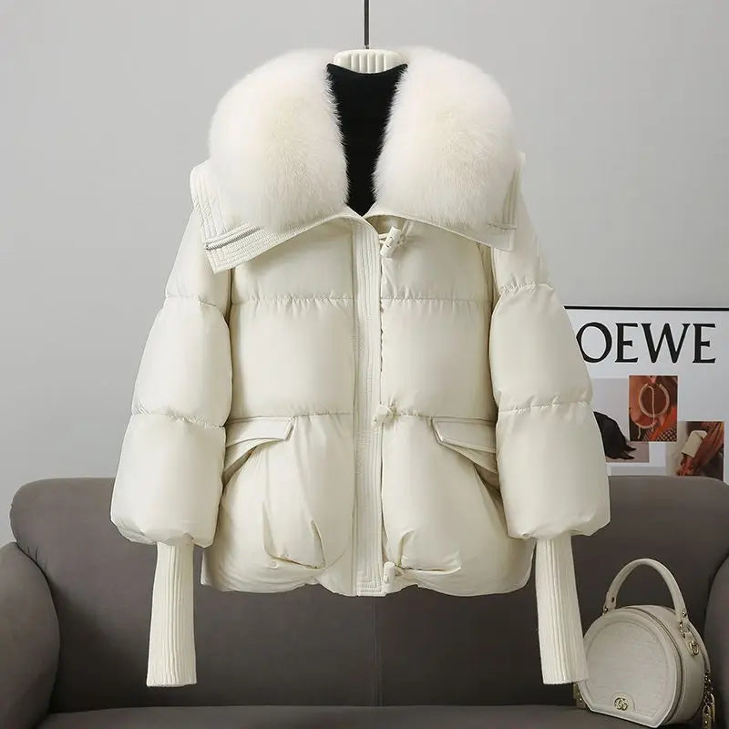 2025 Women Parkas Down Cotton Short Padded Jacket Fur Collar Autumn Winter Thick Coats Female Black Casual Outerwear Clothes