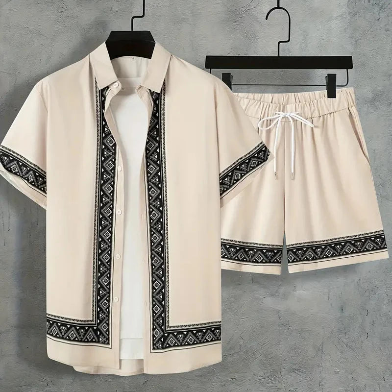 Completo da uomo per vacanze al mare alle Hawaii, composto da camicia a maniche corte e pantaloncini, con stampa paisley, traspirante e alla moda, ideale per feste.