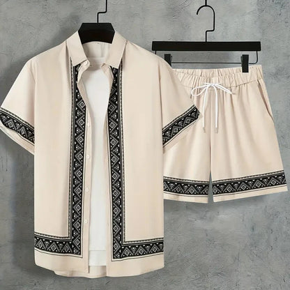 Completo da uomo per vacanze al mare alle Hawaii, composto da camicia a maniche corte e pantaloncini, con stampa paisley, traspirante e alla moda, ideale per feste.