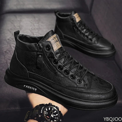 Nuove scarpe alte da uomo, scarpe casual comode in pelle con lacci, scarpe da skate alla moda, stivali da uomo impermeabili e di tendenza, Zapatos Homme