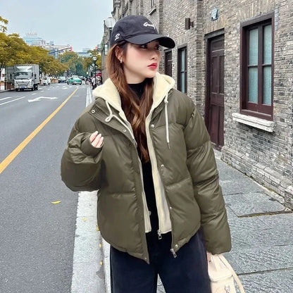 Autumn Winter New Fake Two Pieces Splicing Cotton Jacket Women Cotton-Padded Thick Warm Parkas Short Coat Female Casual Lady Top