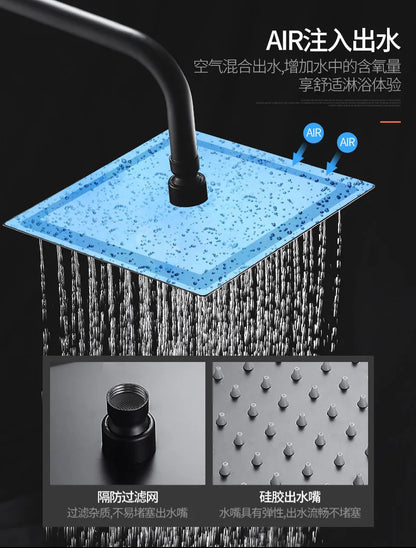 8/10/12 Inch Black Silver Gold Stainless Steel High Pressure Waterfall Shower Head Large Flow Pressure Boosting Bathroom Shower