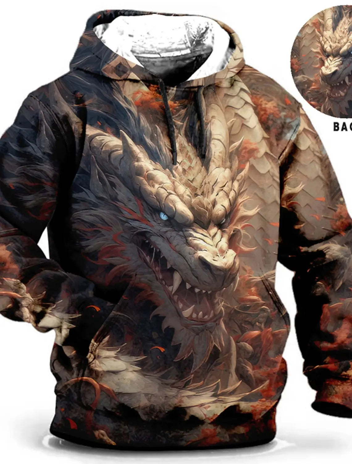 Felpa con cappuccio da uomo con stampa grafica di drago per il Capodanno cinese, stampa animalier, classica casual, pullover 3D, streetwear, maniche lunghe.