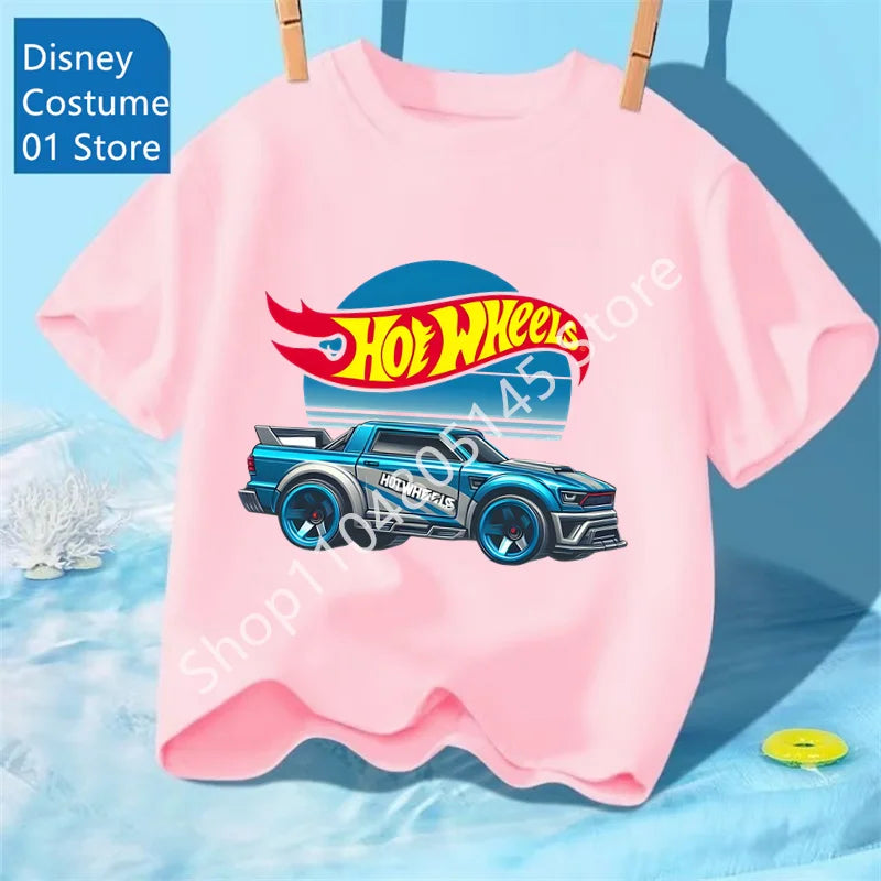 Maglietta per ragazzi, abbigliamento per bambini, magliette con stampa di auto Hot Wheels Race, top grafici, maglietta gialla per bambini, taglie da 8 a 12 anni.