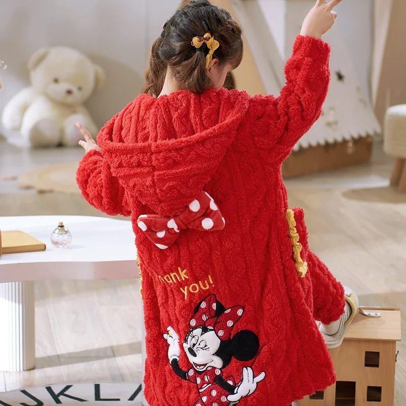 Stitch 2 pezzi pigiama in velluto Kawaii genitore-figlio Kawaii cartone animato anime bambine bambino accappatoio con cappuccio spesso caldo casual carino set di abbigliamento per la casa