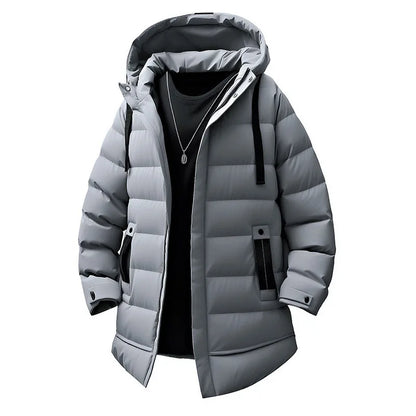 Warm Hooded Cotton Jacket Men's Mid-Length Youthful Autumn Winter Fashionable Bamboo Fiber Polyester Filled Coat for Teens