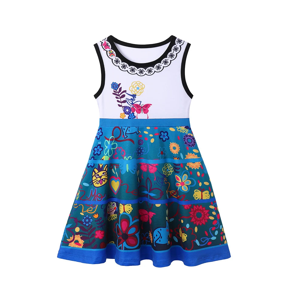 2025 Abito casual da bambina Elsa Anna Abito estivo da giorno per bambine Vestidos Abiti senza maniche colorati in cotone con stampa Abiti da bambina