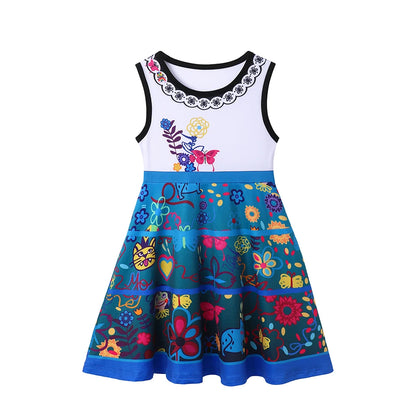 2025 Abito casual da bambina Elsa Anna Abito estivo da giorno per bambine Vestidos Abiti senza maniche colorati in cotone con stampa Abiti da bambina