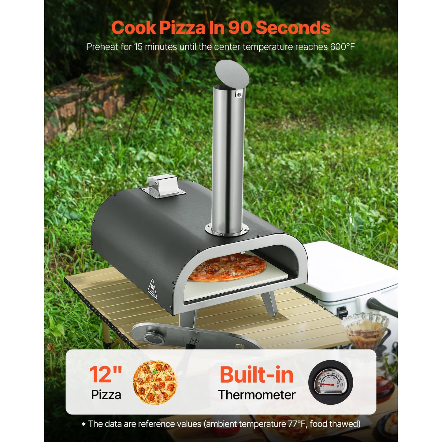 SucceBuy Forno per pizza da esterno da 12 pollici Forno per pizza a legna Forno per pizza a pellet con termometro per esterni Giardino Patio Campeggio
